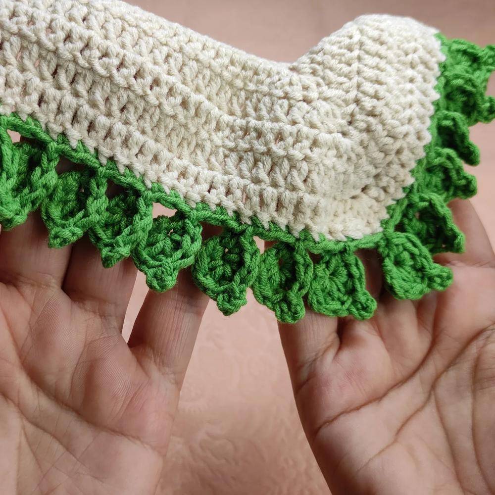 Cream and Green Crochet Leaf Edging Project
