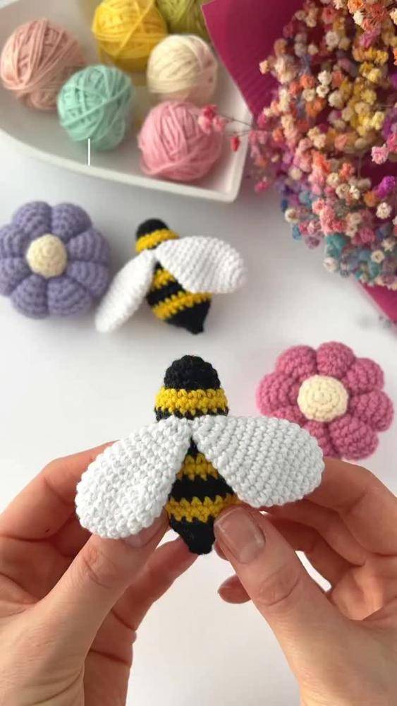 Crochet Bumblebee and Flower Appliques