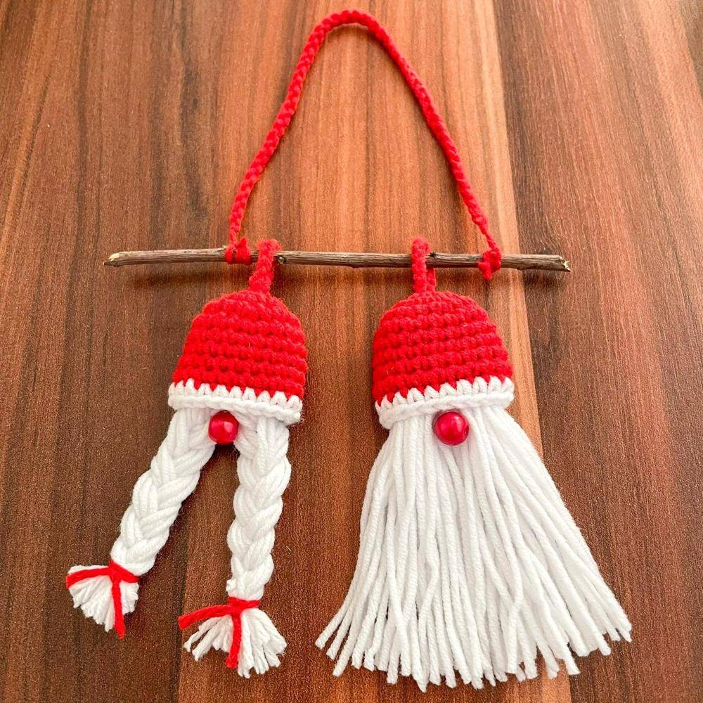 Crochet Christmas Gnome Ornaments with Braid and Beard