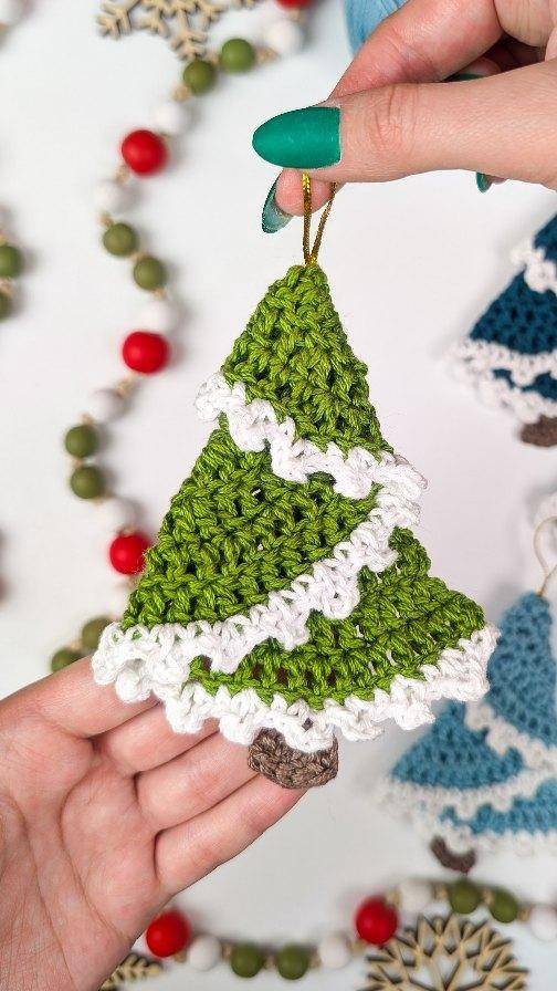 Crochet Christmas Tree Ornaments with Lacy Trim