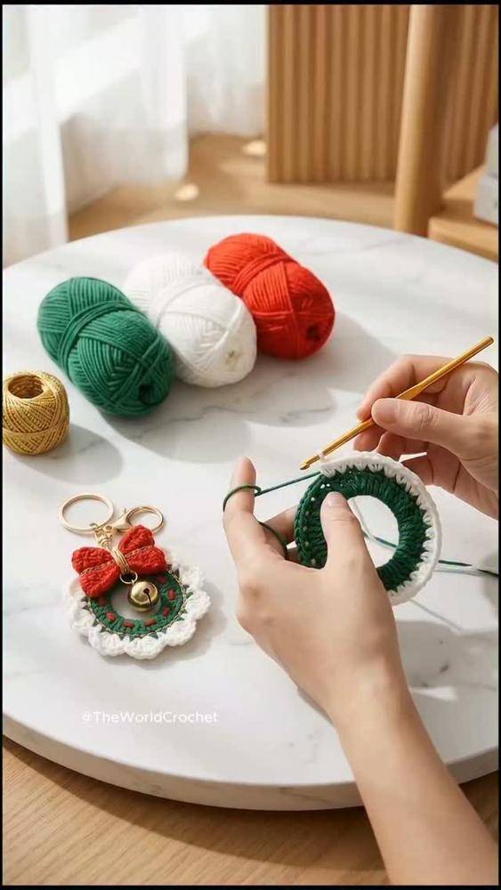 Crochet Christmas Wreath Keychain Craft