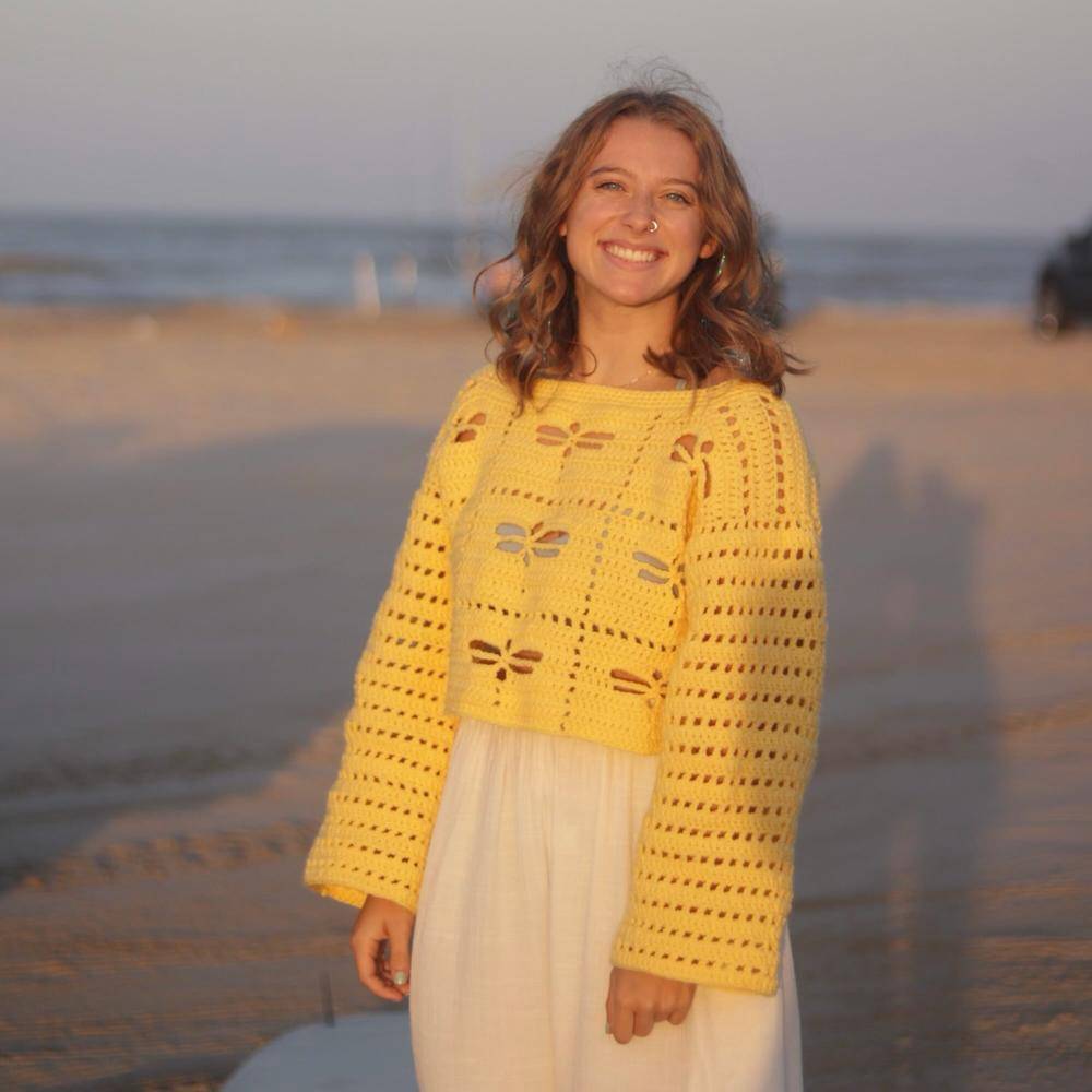 Crochet Dragonfly Lace Cropped Sweater