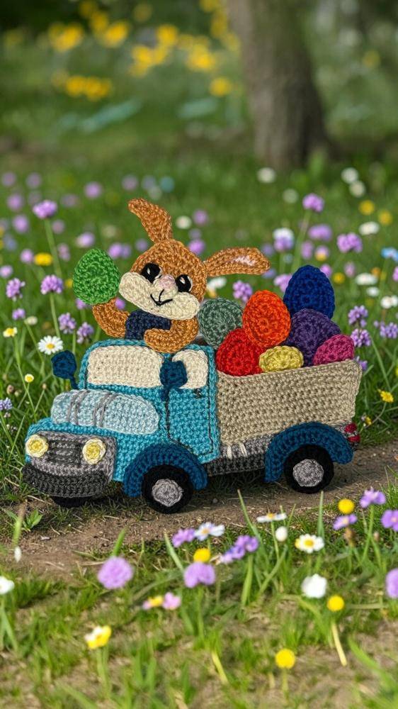 Crochet Easter Bunny Truck Applique
