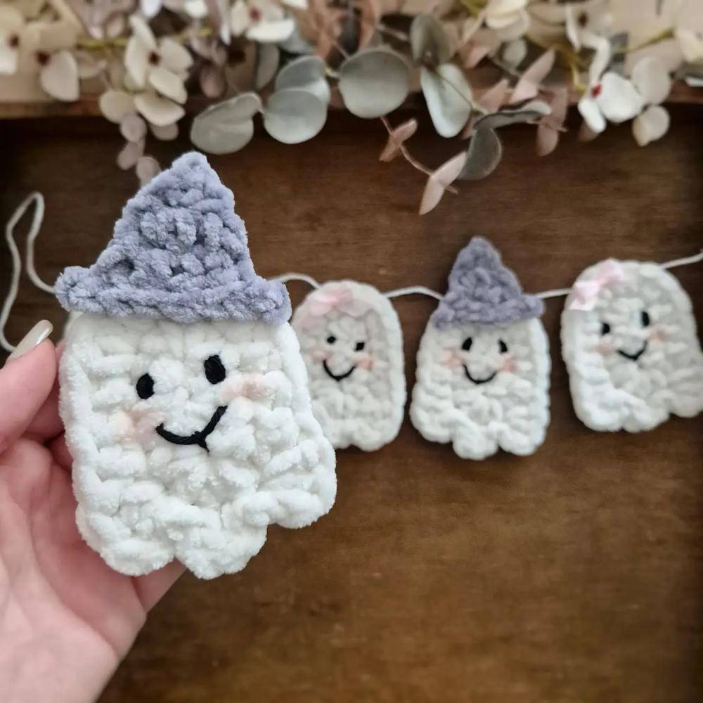 Crochet Ghost Garland for Spooky Halloween Decor
