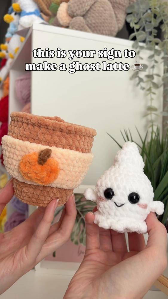 Crochet Ghost and Pumpkin Latte Mug Pair
