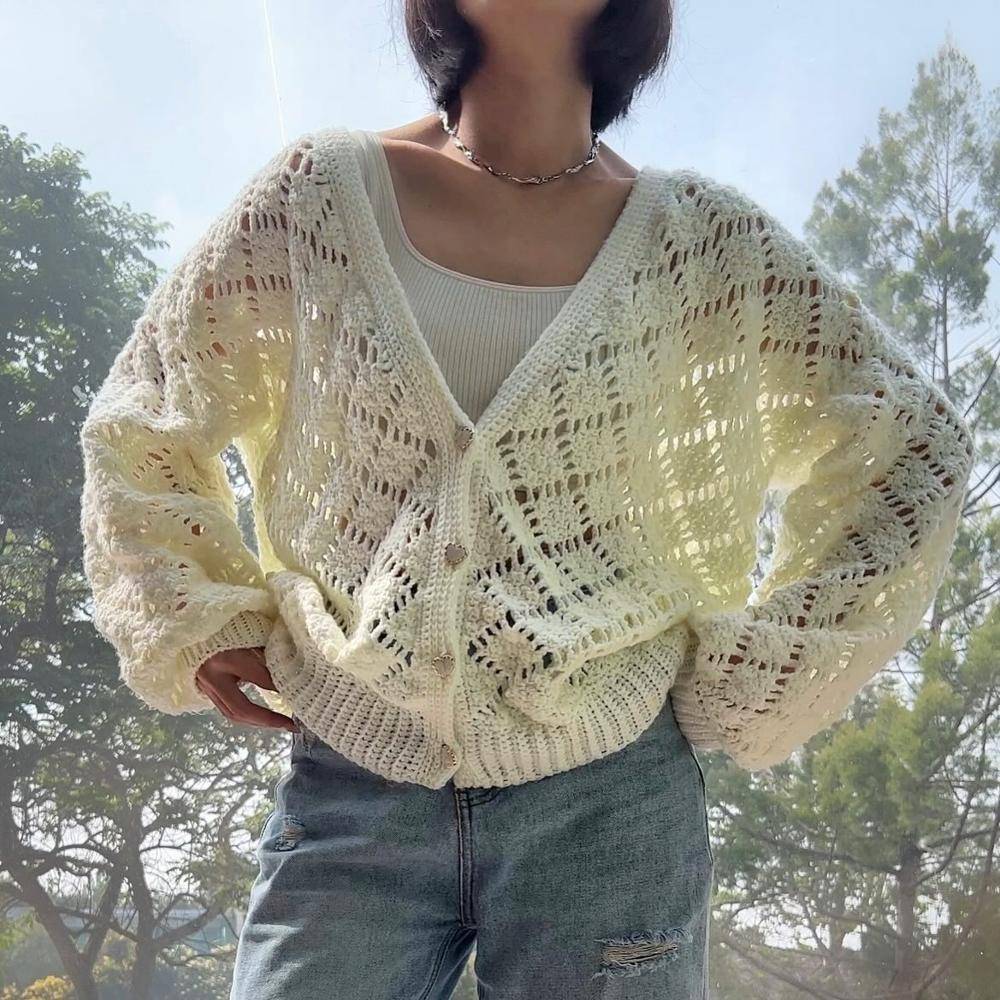 Crochet Lace Cardigan with Balloon Sleeves