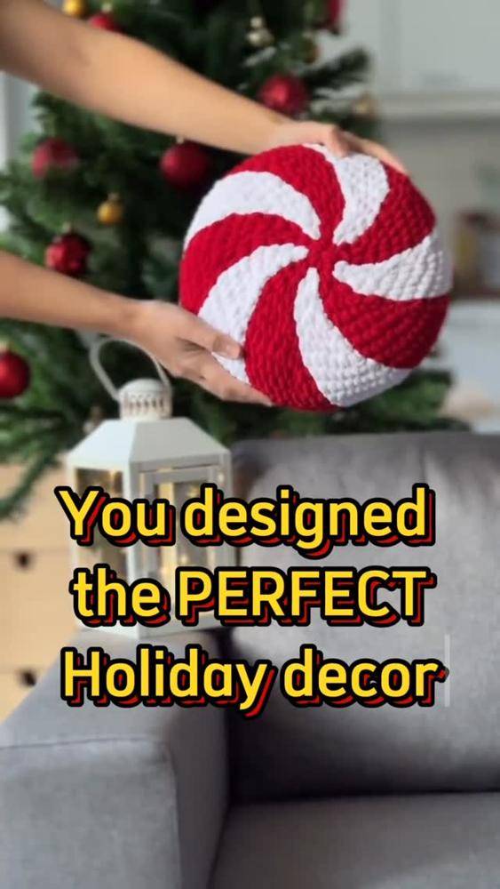 Crochet Peppermint Swirl Holiday Pillow