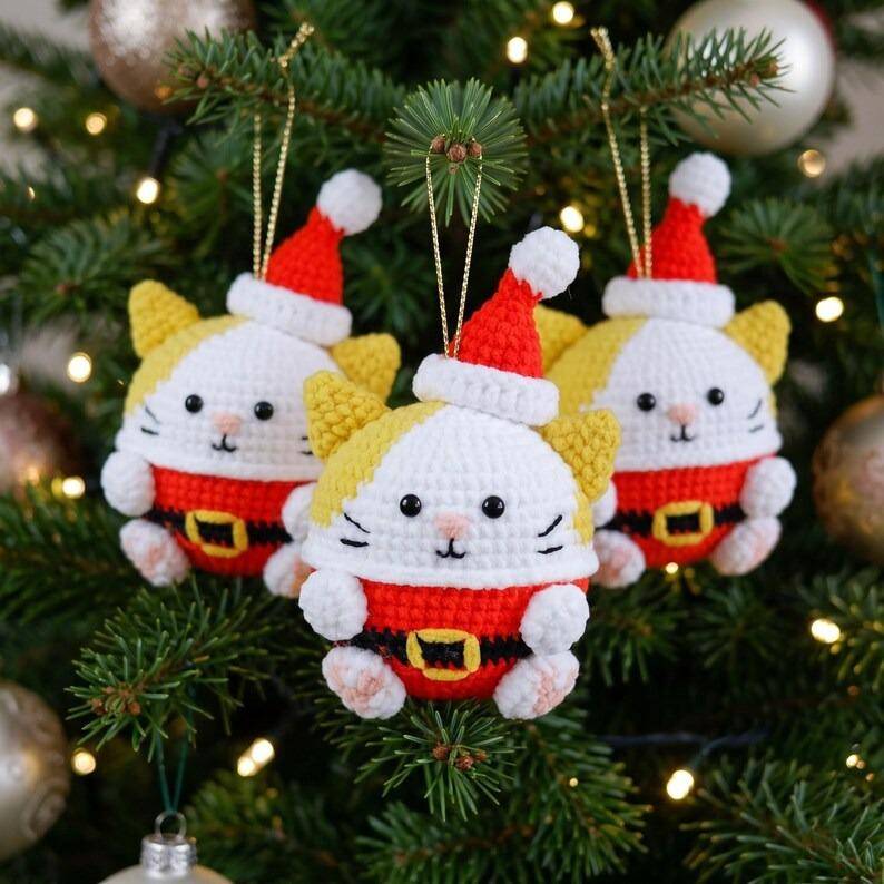 Crochet Santa Cat Ornaments