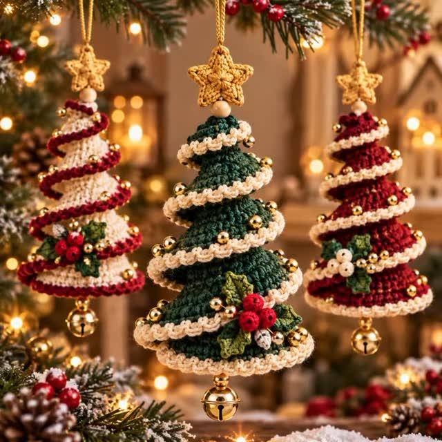 Crochet Spiral Christmas Tree Ornaments