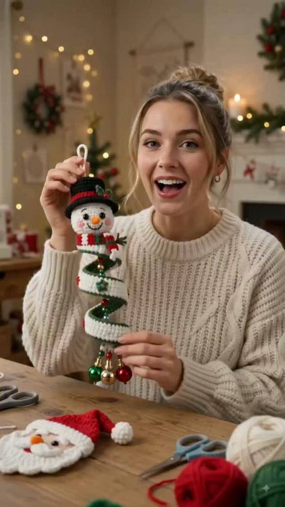 Crochet Spiral Snowman Christmas Ornament