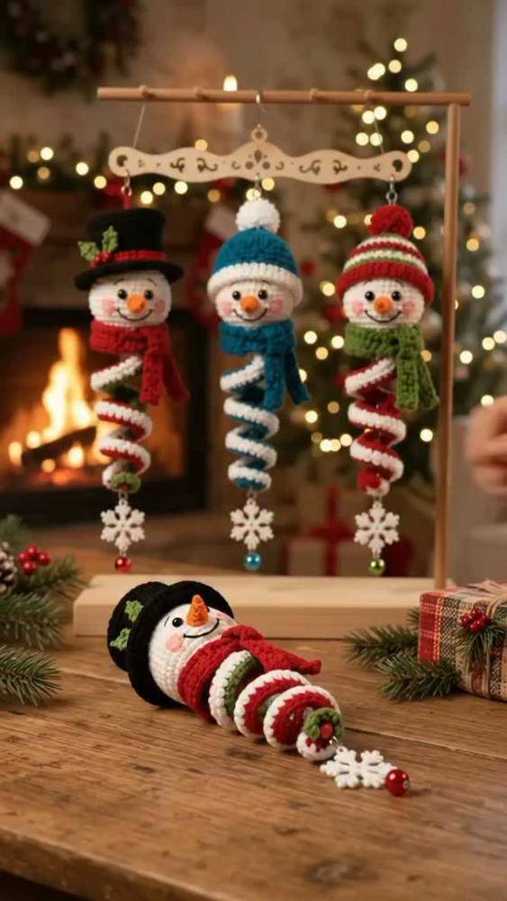 Crochet Spiral Snowman Christmas Ornaments