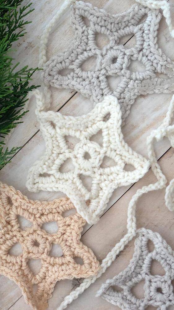 Crochet Star Garland with Pine Sprigs