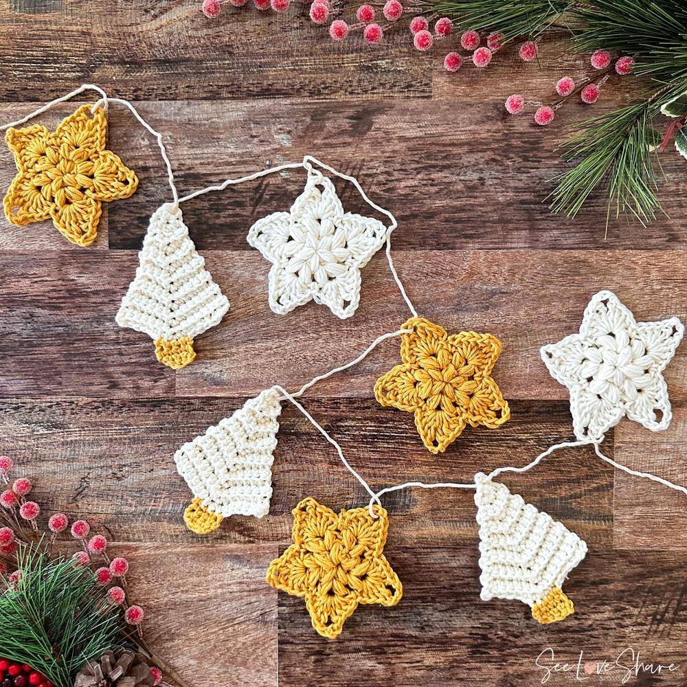 Crochet Star and Tree Christmas Garland
