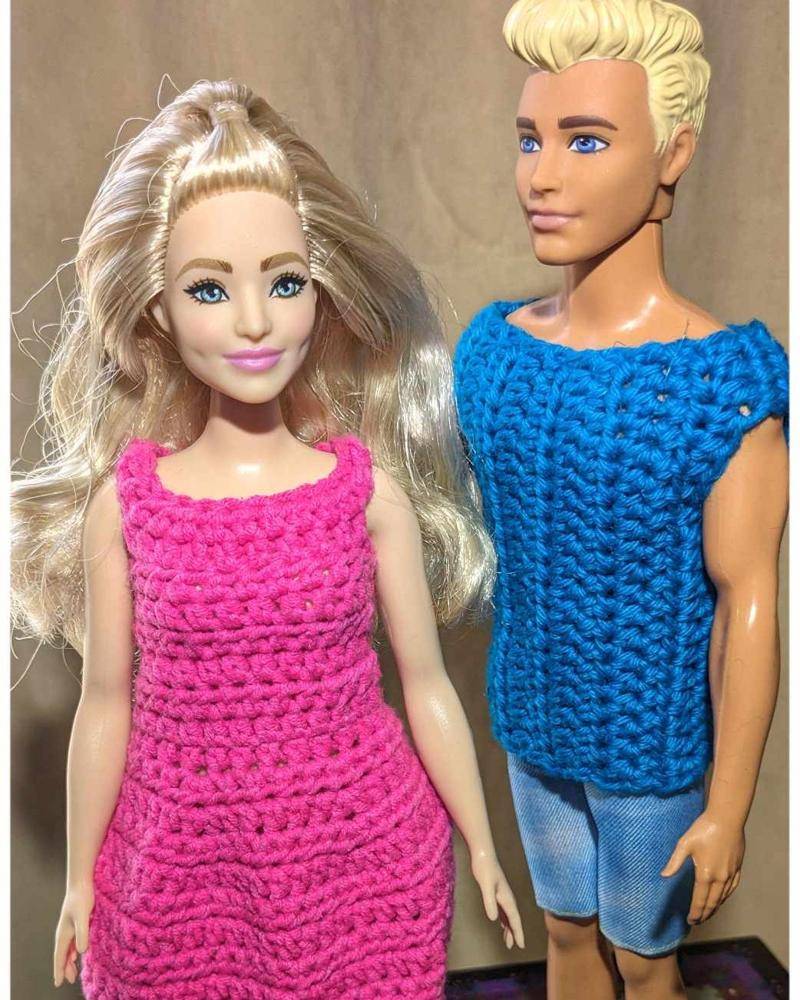 Crocheted Barbie Doll Outfits in Pink and Blue