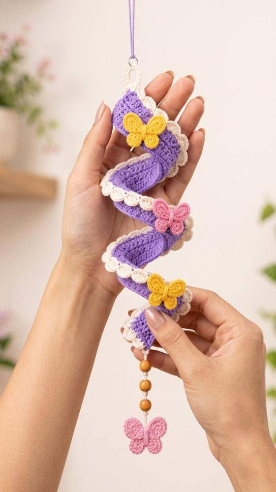 Crocheted Butterfly Spiral Hanging Decor