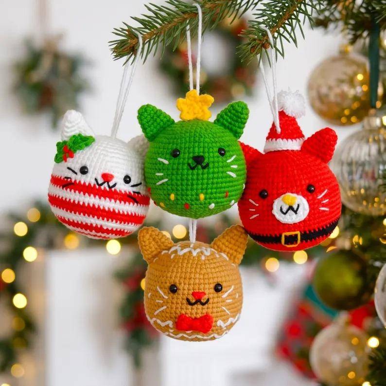 Crocheted Christmas Cat Ornaments