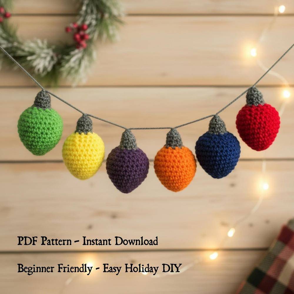 Crocheted Christmas Light Bulb Garland