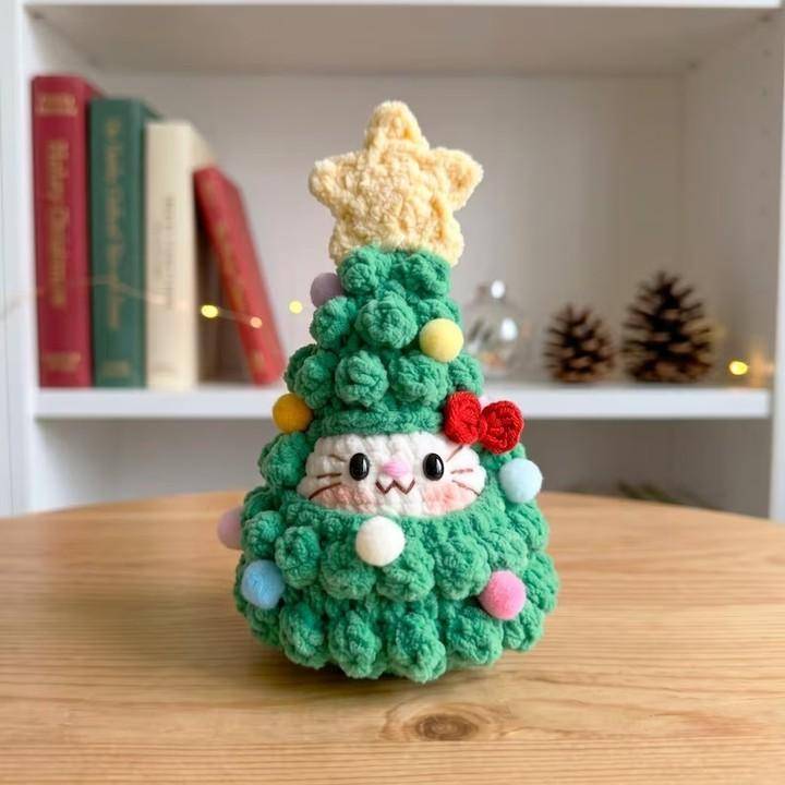 Crocheted Christmas Tree Cat Ornament