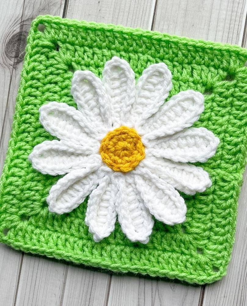 Crocheted Daisy Granny Square Applique