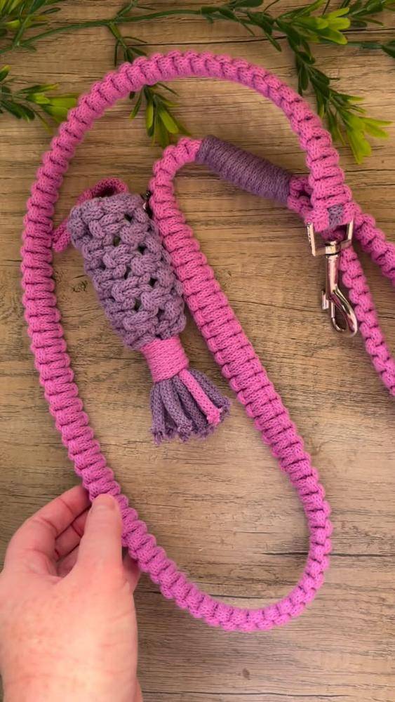 Crocheted Dog Leash with Poop Bag Holder