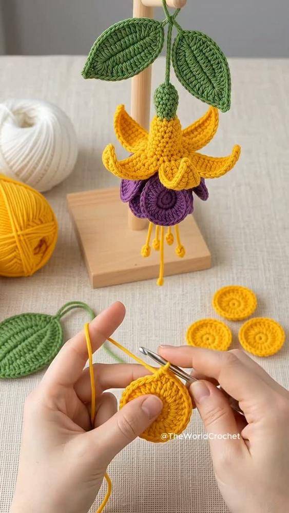 Crocheted Fuchsia Flower Applique Craft