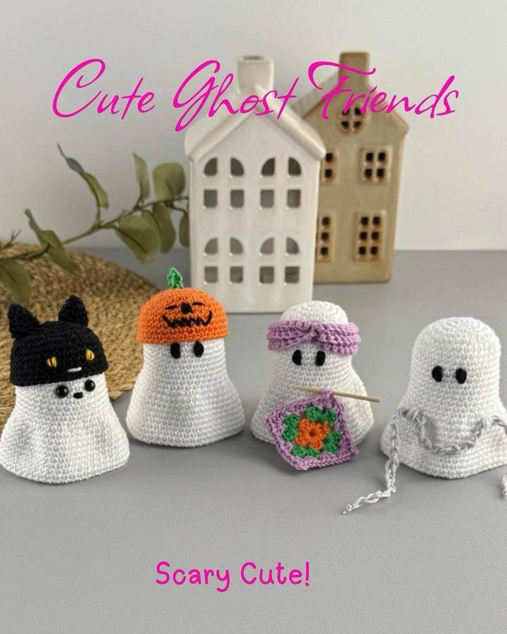 Crocheted Ghost Friends with Spooky Accessories