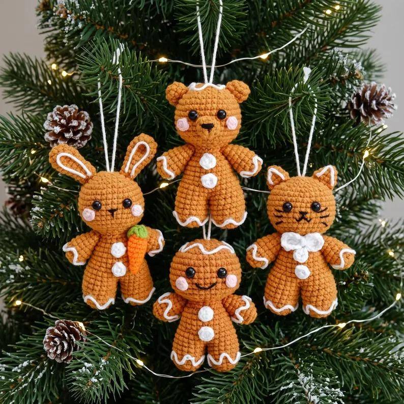 Crocheted Gingerbread Friends Ornaments