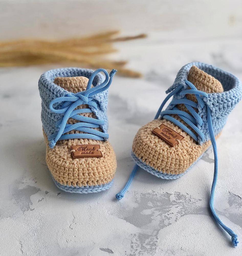Crocheted High-Top Baby Booties with Laces