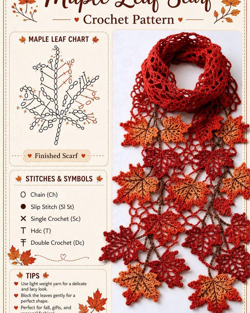 Crocheted Maple Leaf Scarf Pattern