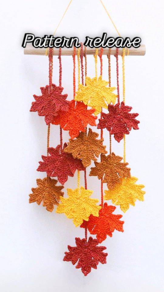 Crocheted Maple Leaf Wall Hanging Decor