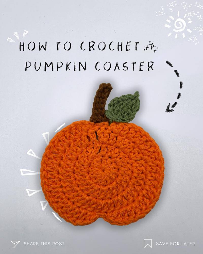 Crocheted Pumpkin Coaster and Leaf Applique