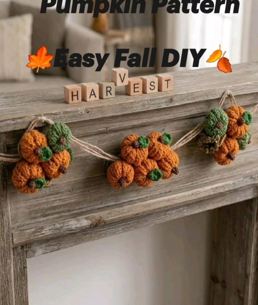 Crocheted Pumpkin Garland for Fall Decor