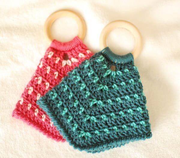 Crocheted Rattle Toy with Wooden Ring