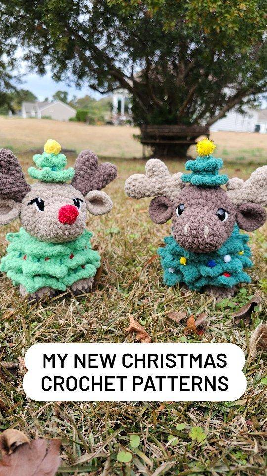 Crocheted Reindeer and Moose Christmas Tree Companions