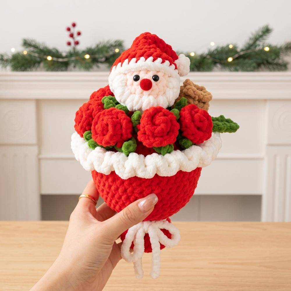 Crocheted Santa Claus Christmas Bouquet Project