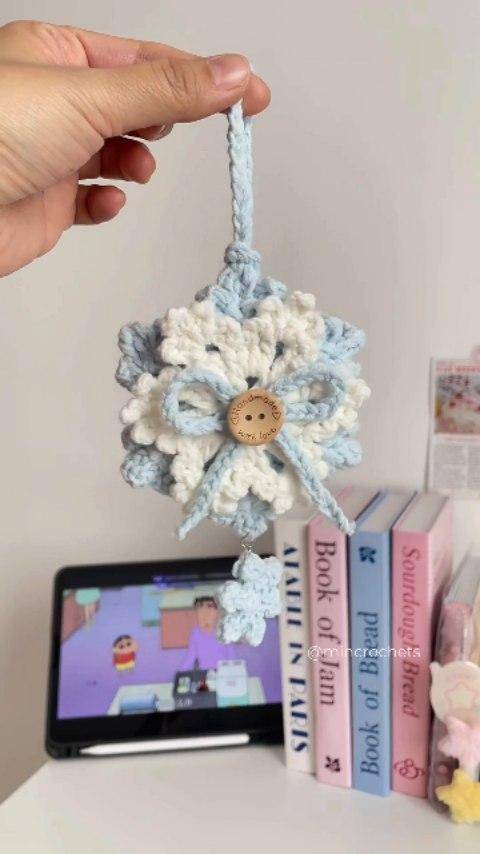 Crocheted Snowflake Ornament with Button Accent