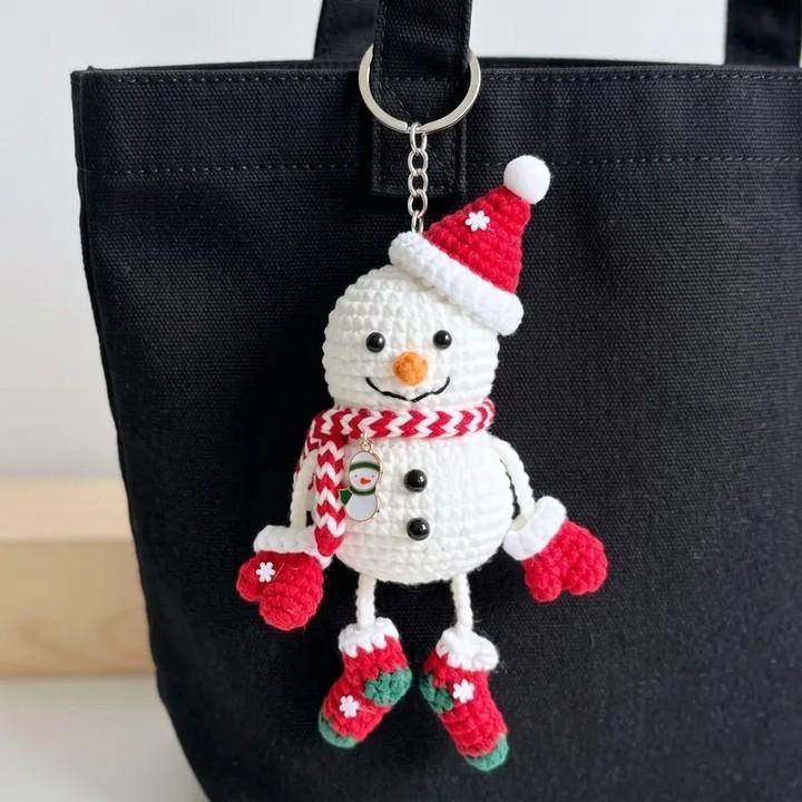 Crocheted Snowman Christmas Keychain
