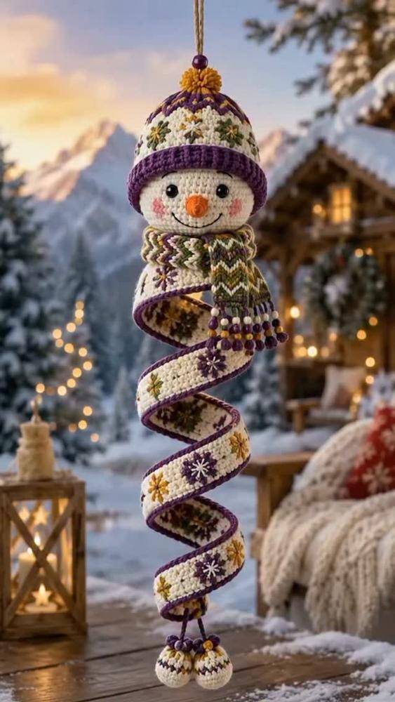 Crocheted Snowman Spiral Ornament