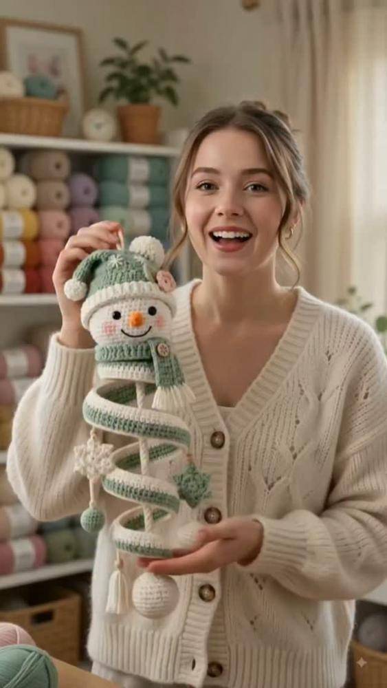 Crocheted Spiral Snowman Christmas Ornament