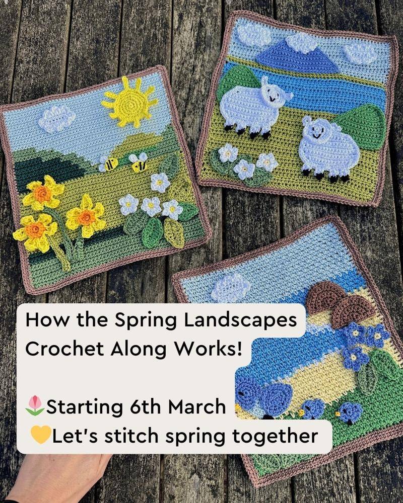 Crocheted Spring Landscape Applique Squares