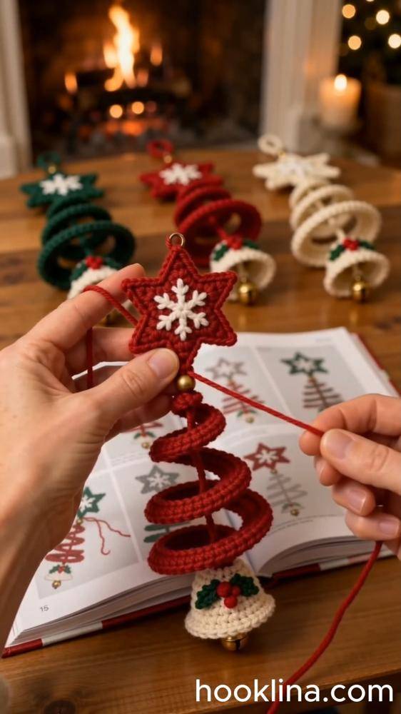 Crocheted Star and Bell Christmas Ornament