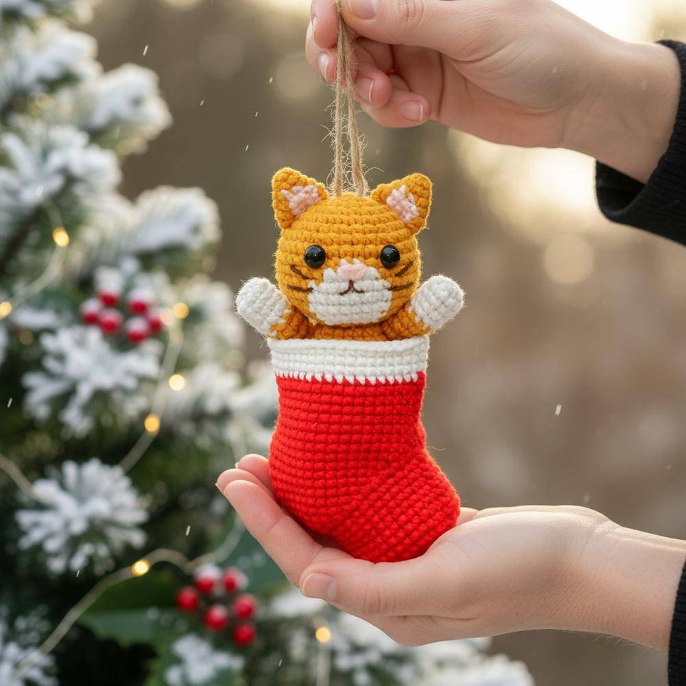 Crocheted Tiger in a Stocking Ornament