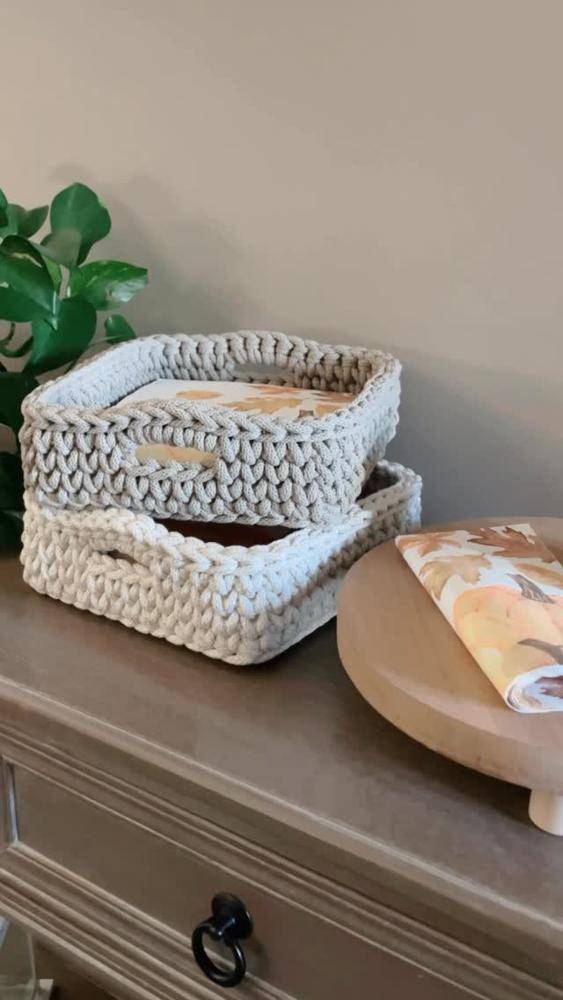 Crocheted Woven Baskets with Handles