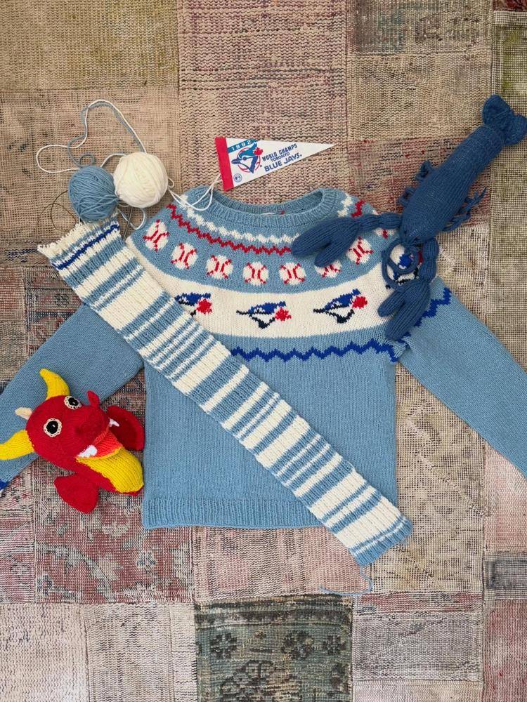 Custom Blue Jays Baseball Team Knit Sweater