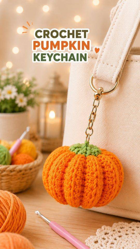 Cute Crochet Pumpkin Keychain Project