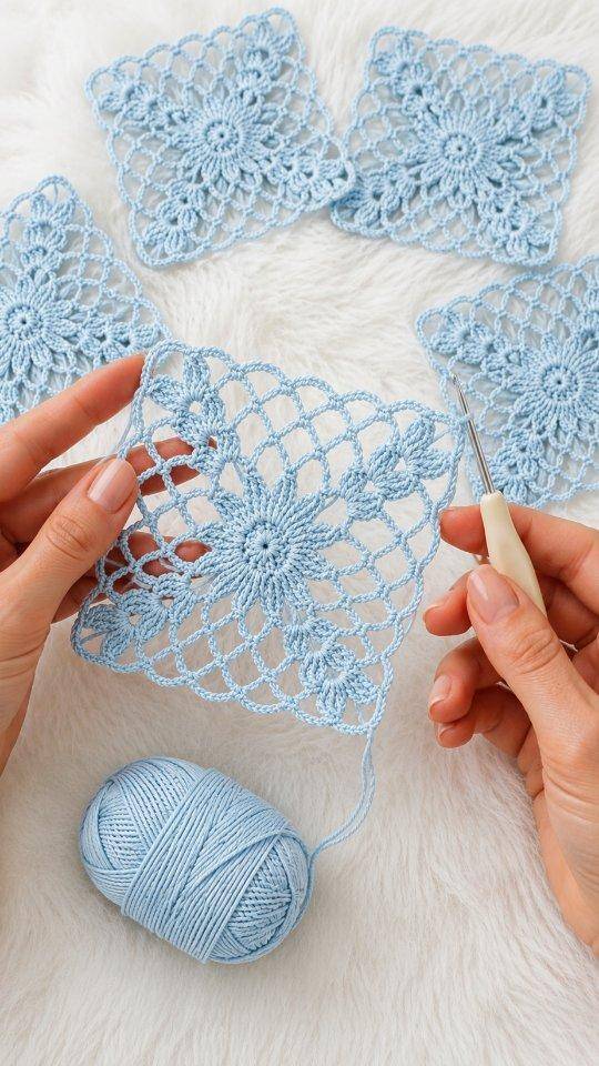 Delicate Blue Lace Crochet Squares