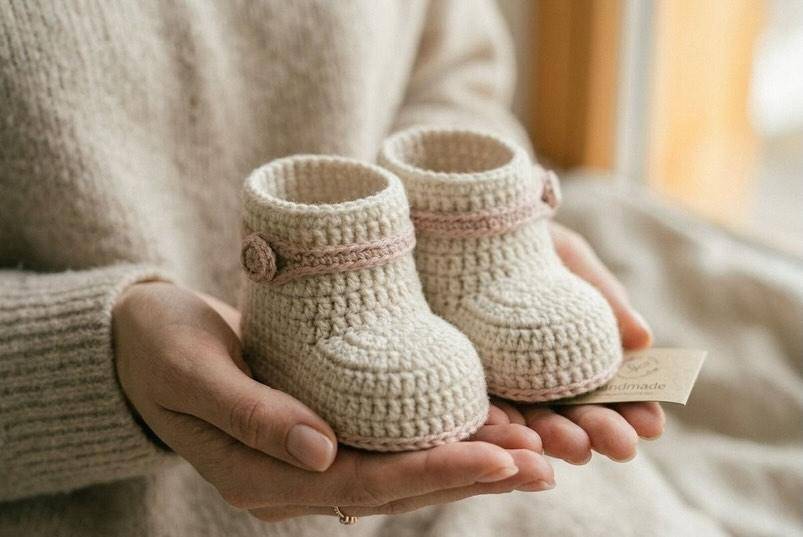 Delicate Crochet Baby Booties with Button Detail