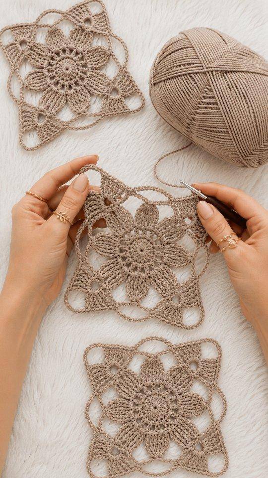 Delicate Floral Lace Granny Square Crochet