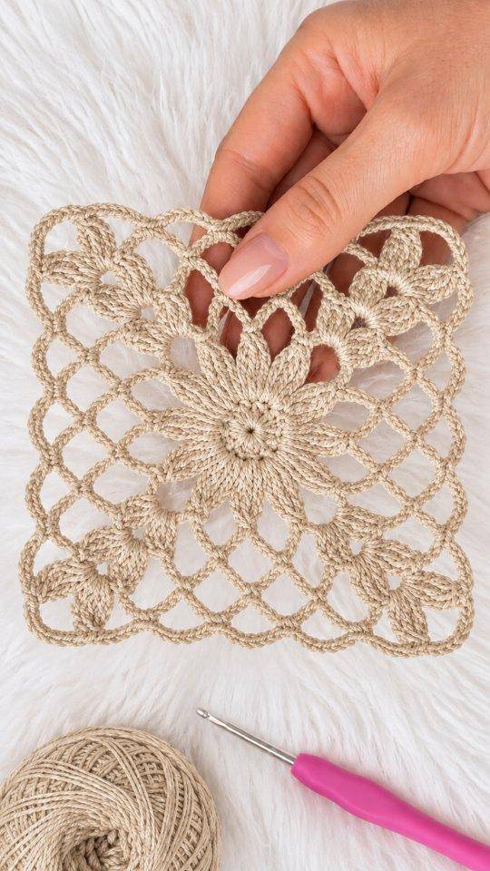 Delicate Floral Lace Granny Square Crochet Motif