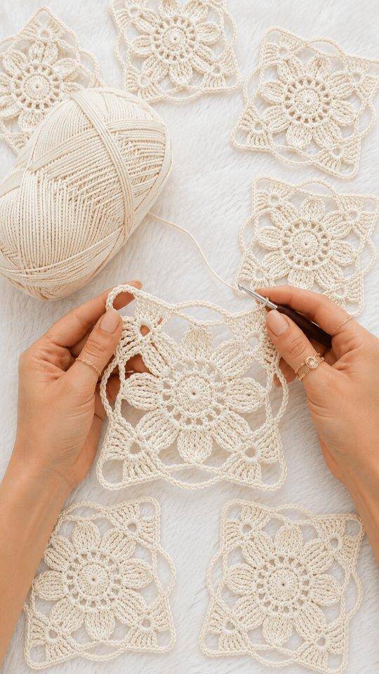 Delicate Floral Lace Granny Square Crochet Motif